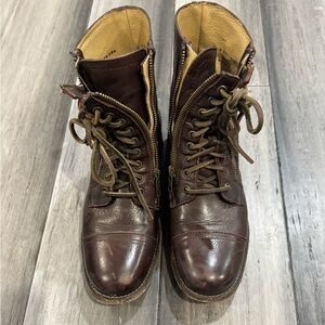 Frye Brown Leather Lace-Up Boots